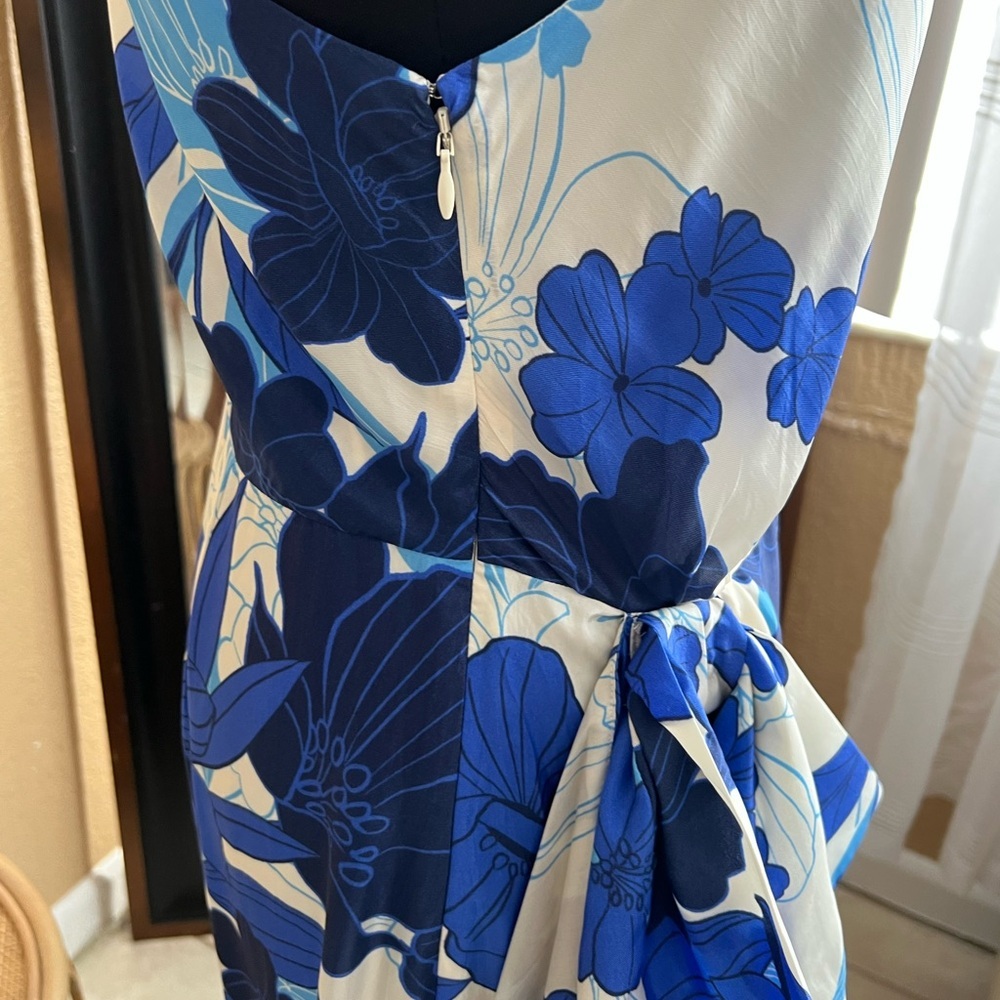 J. Crew collection Blue white floral one shoulder maxi Dress Ruffled size 10 - Picture 8 of 16